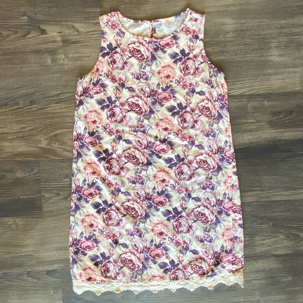 Juniors Floral Sleeveless Mini Dress with Lace Trim Medium - Xhilaration